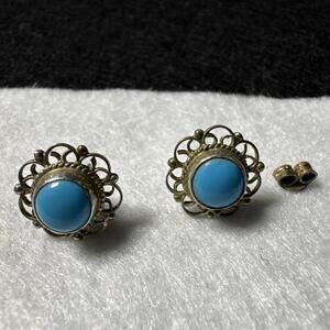 VINTAGE STERLING SILVER POST TURQUOISE  EARRINGS 925